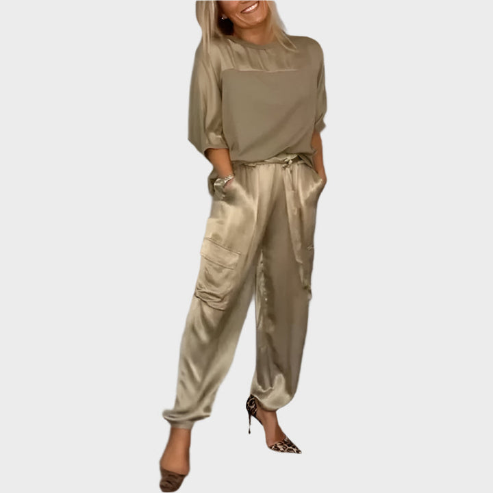 Satin Set with Relaxed Top and Cargo Trousers