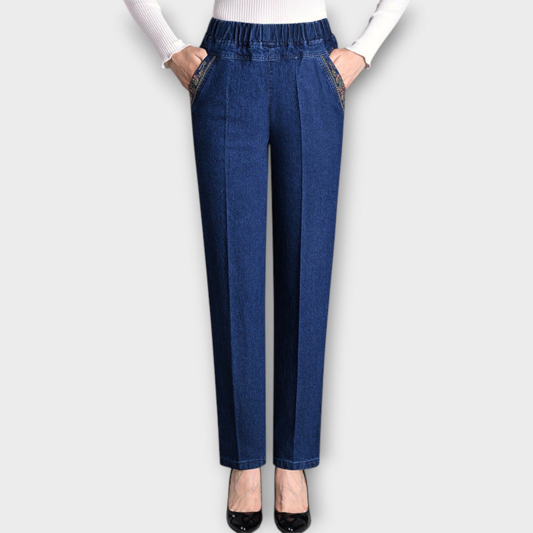 Women's Jeans with Side Pockets and Elastic Waist