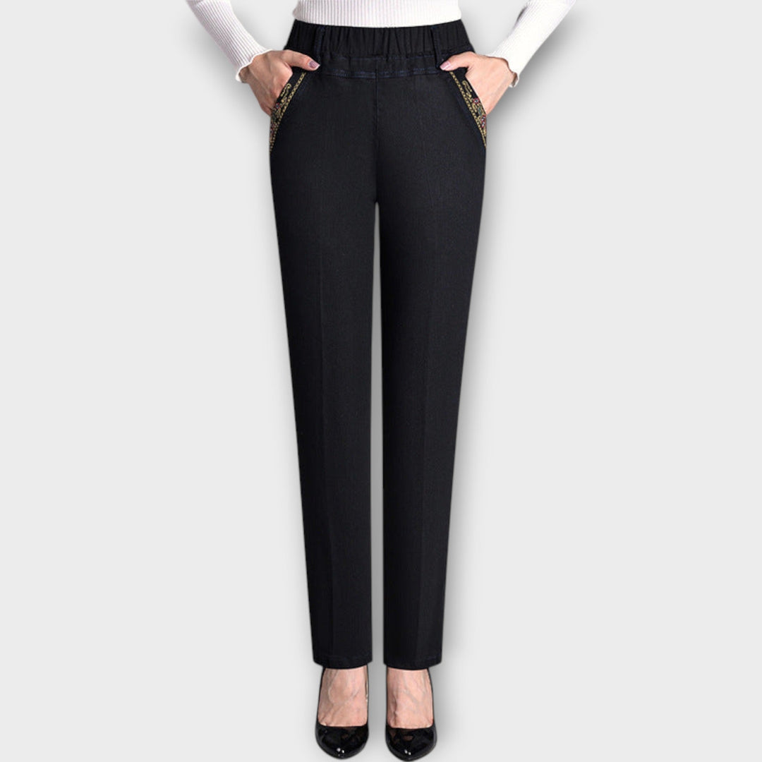 Women's Jeans with Side Pockets and Elastic Waist