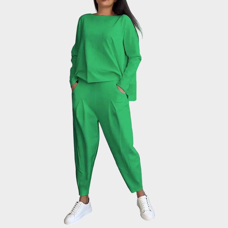 Blouse and Trousers Set with Airy Elegance