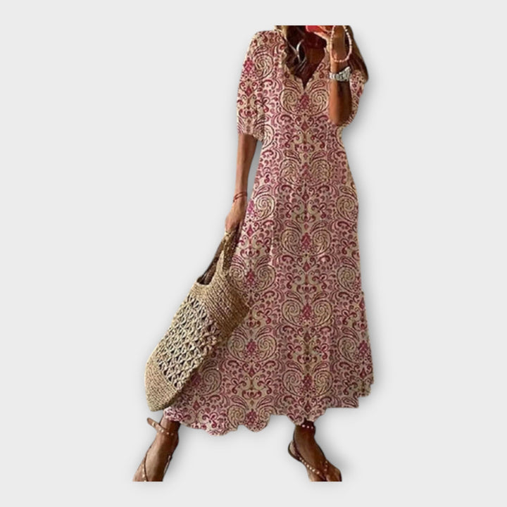 Vintage Dress with Embroidery and V Neckline